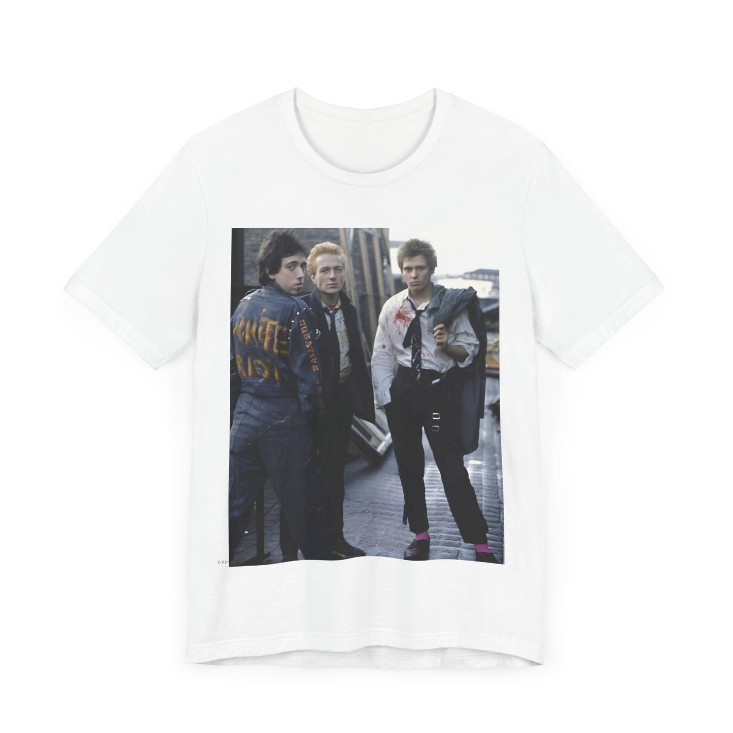 A black graphic t-shirt featuring a graphic of The Clash with a fearless attitude.