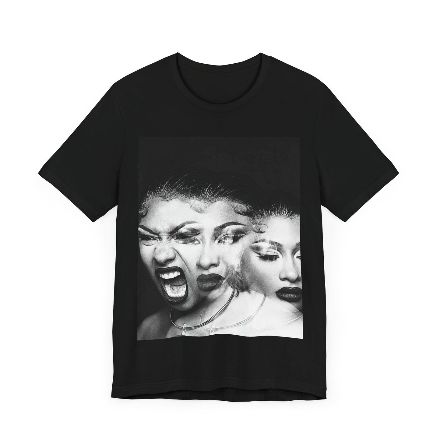 A black graphic t-shirt featuring a graphic related to Megan Thee Stallion's 'Traumazine' album.