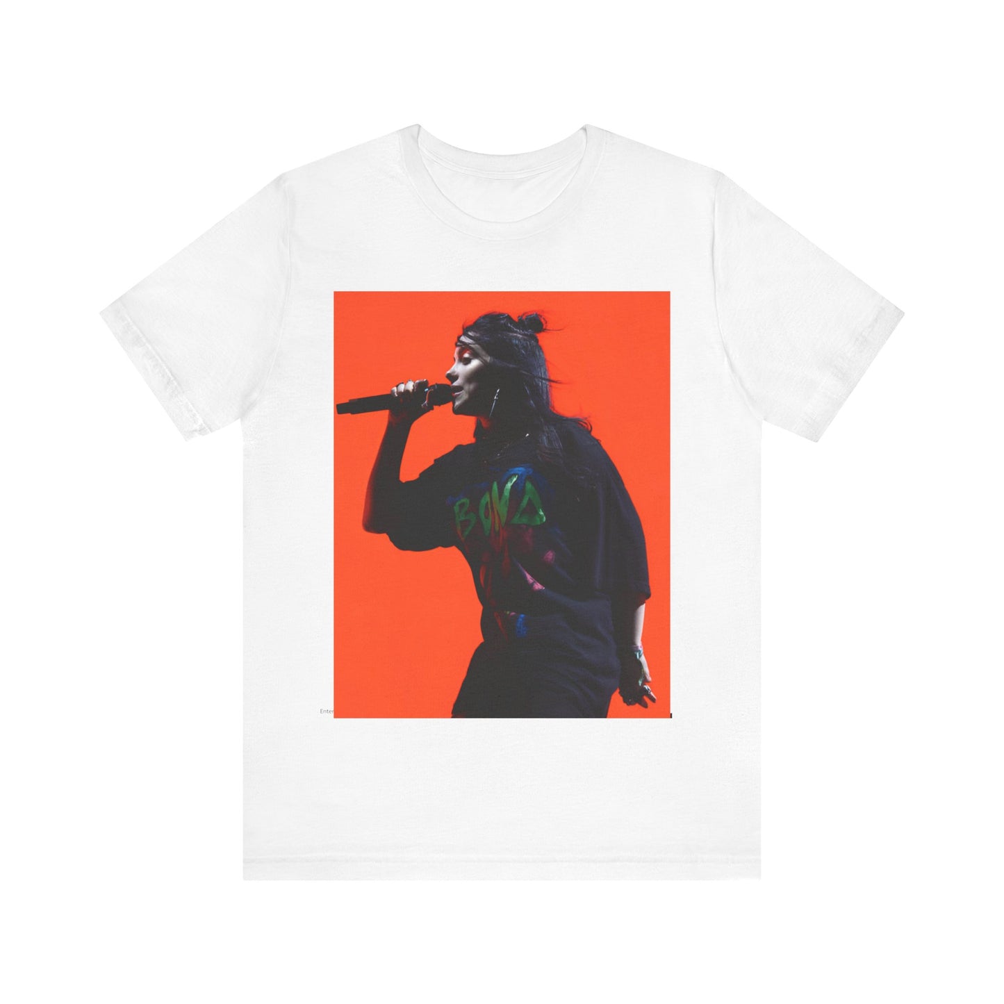 The official 'Blohsh' stick figure logo of Billie Eilish, printed in a single color on a graphic t-shirt.