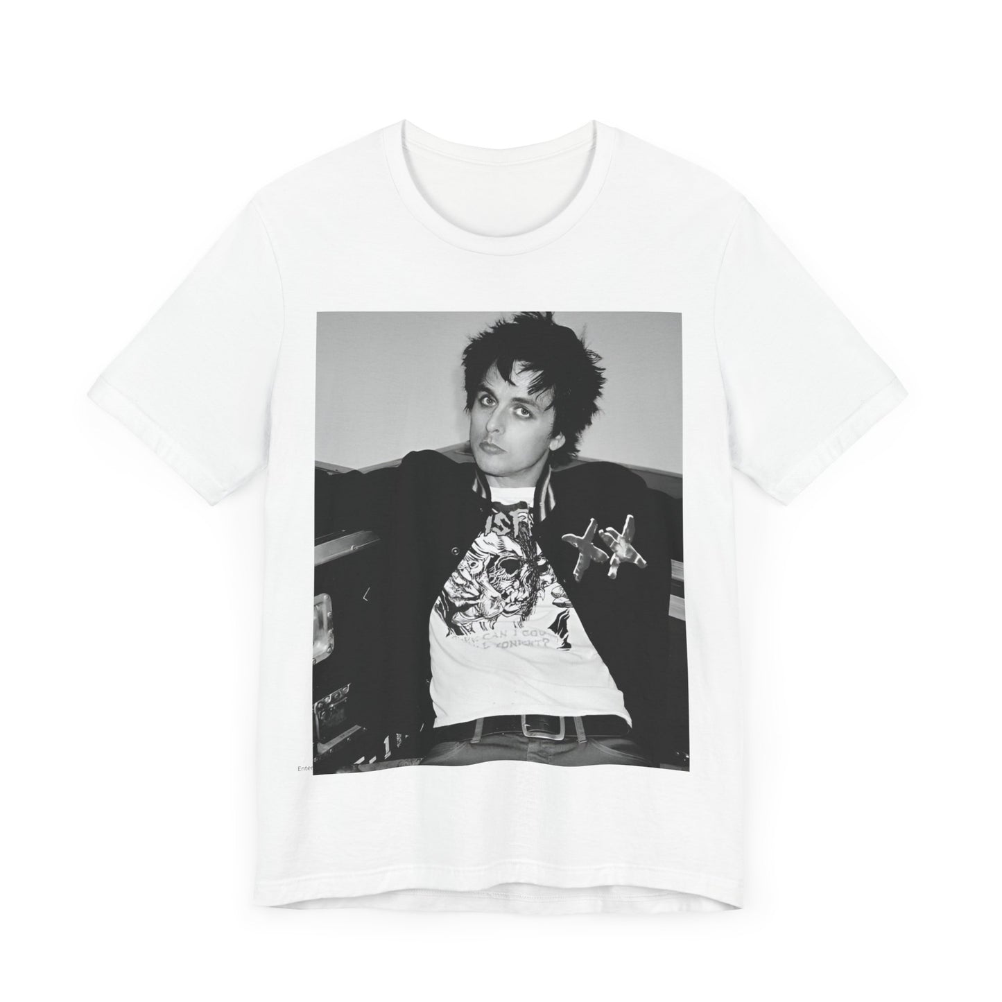 A black graphic t-shirt featuring a graphic of Billie Joe Armstrong from Green Day.