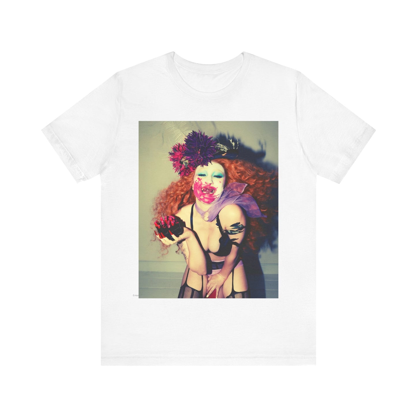A black graphic t-shirt featuring a retro graphic related to Chappell Roan's 'Pink Pony Club' era.