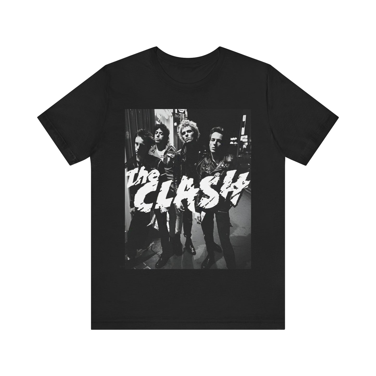 A black graphic t-shirt featuring a graphic related to The Clash's 'London Calling' album era.