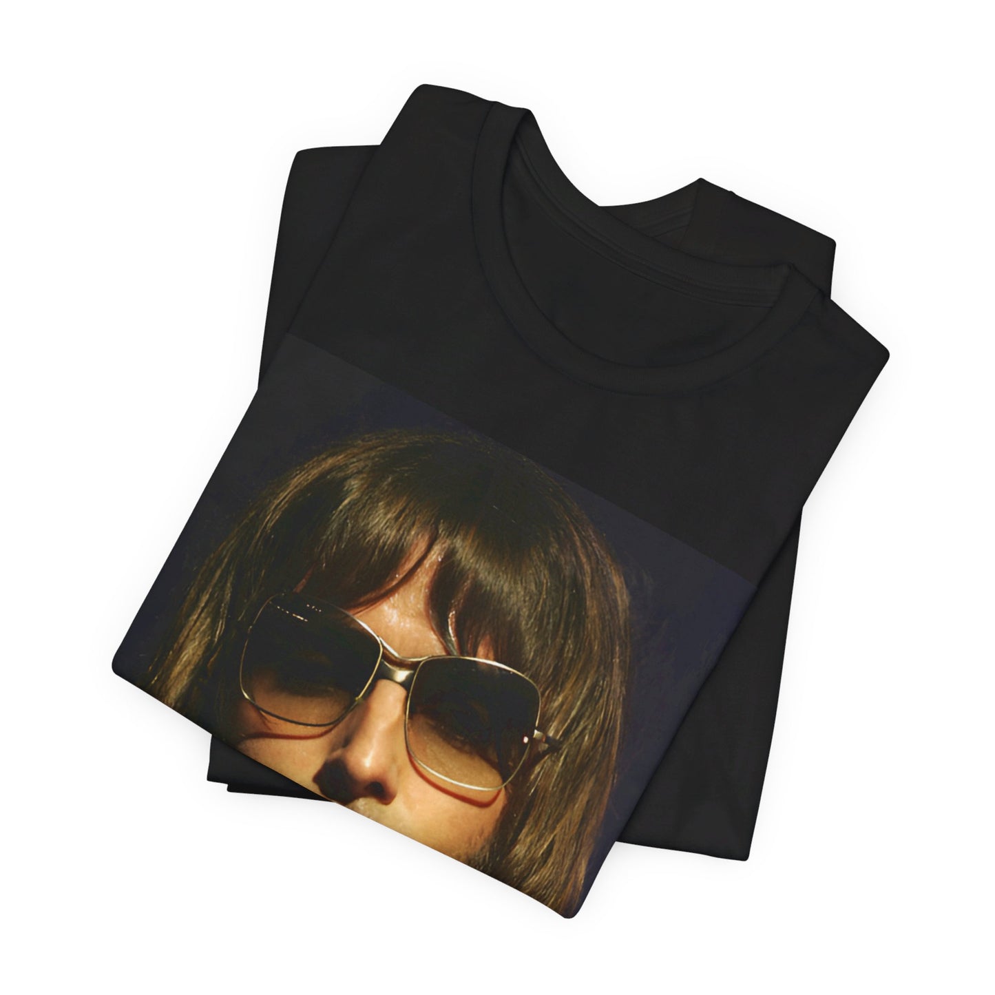 A black graphic t-shirt featuring a photo portrait of Liam Gallagher from Oasis.