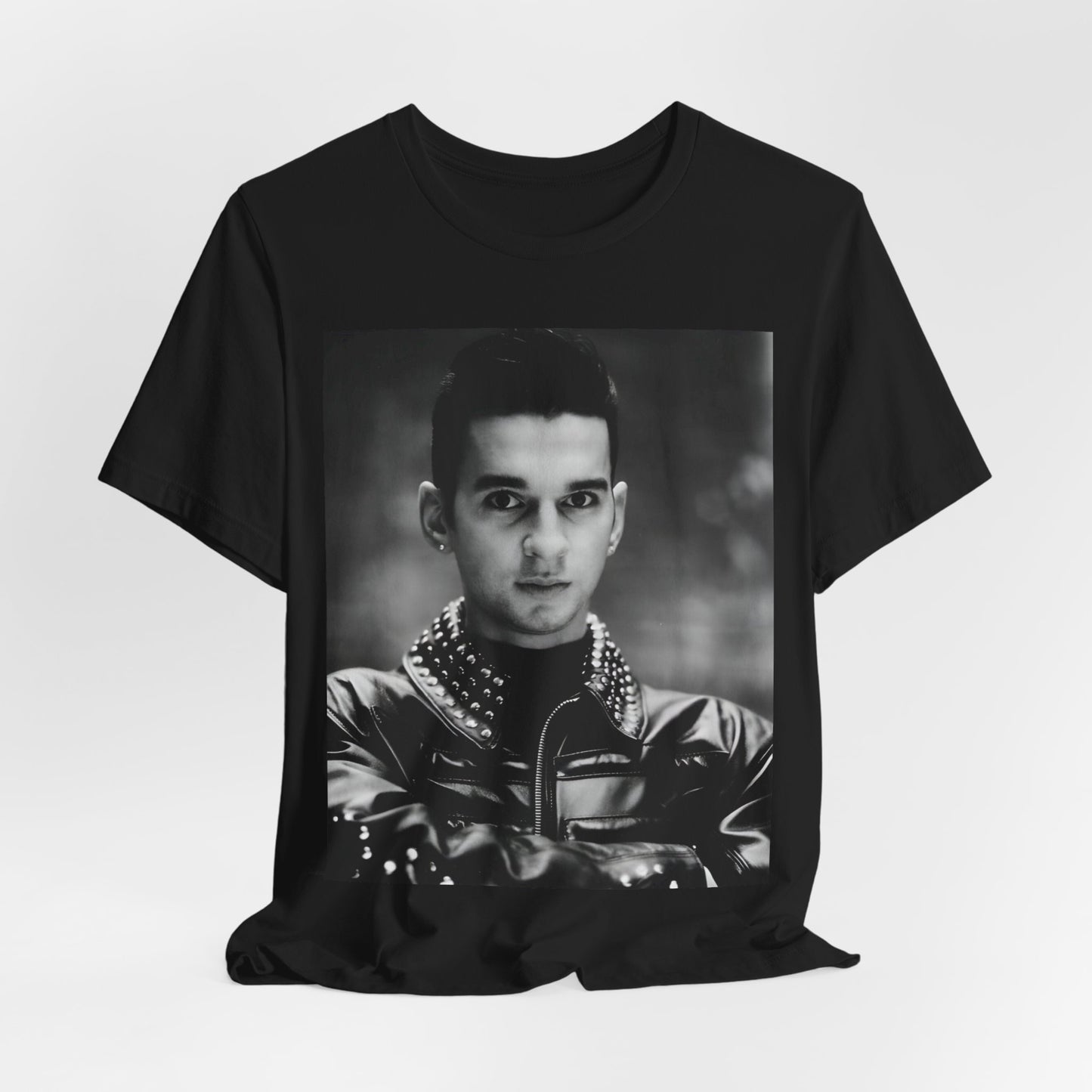 A black graphic t-shirt featuring a vintage 80s graphic of Dave Gahan from Depeche Mode.