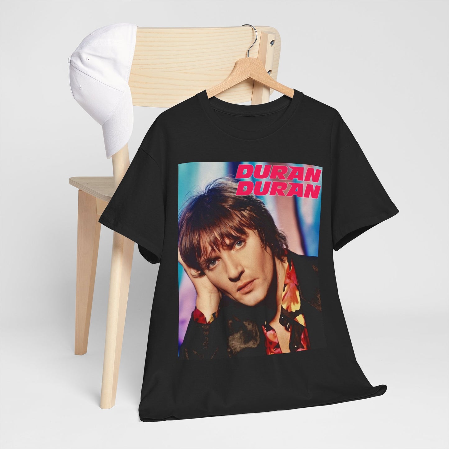 A black graphic t-shirt featuring a bold 80s pop icons graphic of Duran Duran.