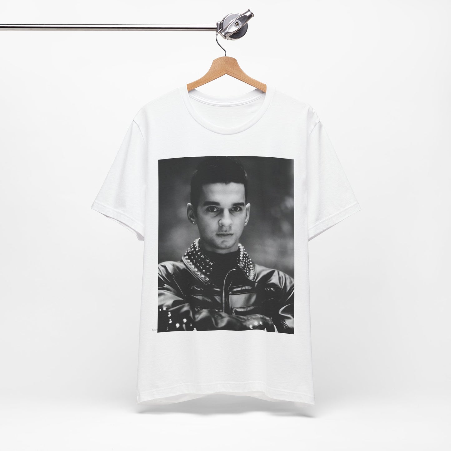 A black graphic t-shirt featuring a vintage 80s graphic of Dave Gahan from Depeche Mode.