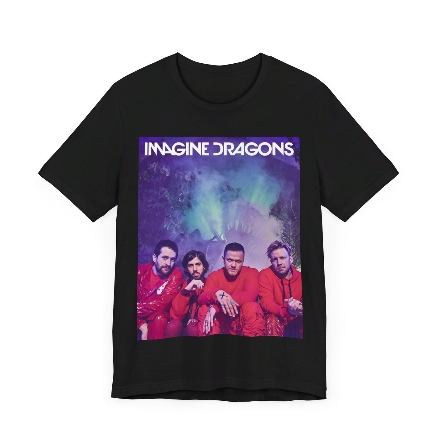 A black graphic t-shirt featuring a vintage alt rock sound graphic of Imagine Dragons.