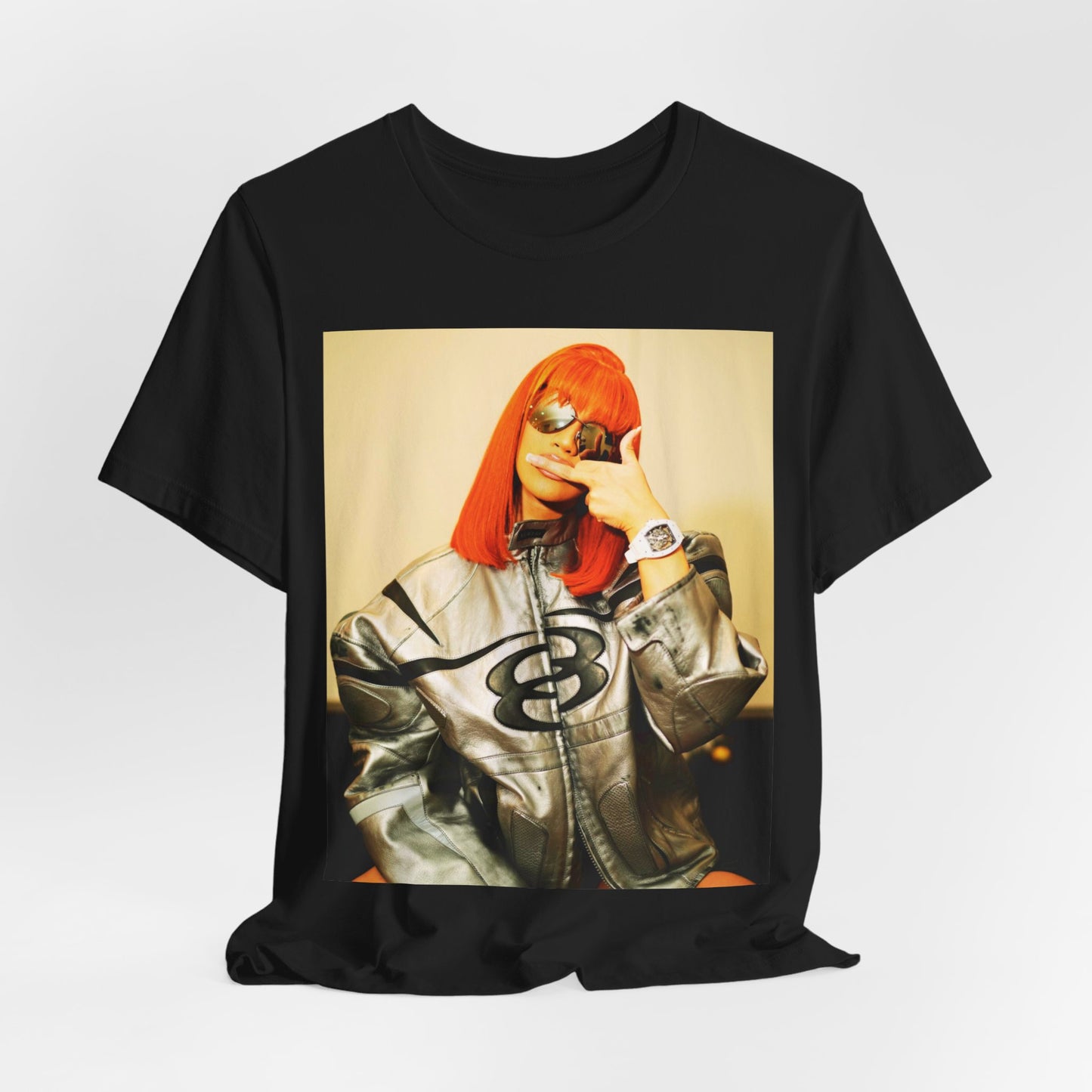 A black graphic t-shirt featuring a graphic of Cardi B in a signature pose.