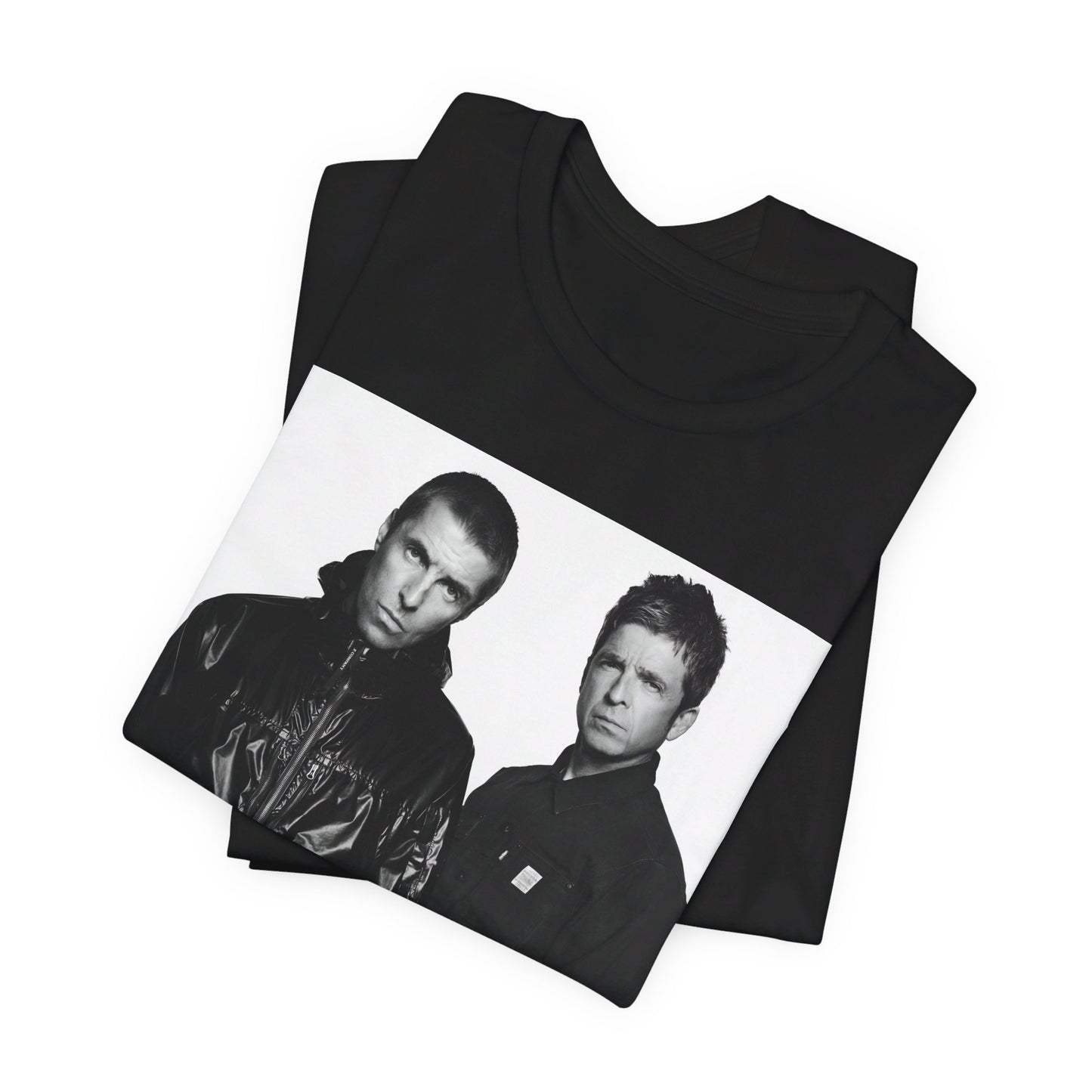 A black graphic t-shirt featuring a graphic of Oasis, possibly suggesting a reunion.