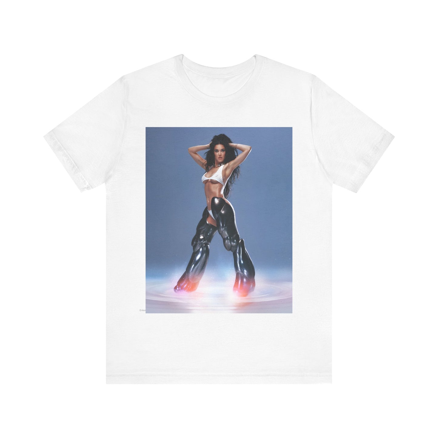 A black graphic t-shirt featuring a graphic of Katy Perry as a pop diva.