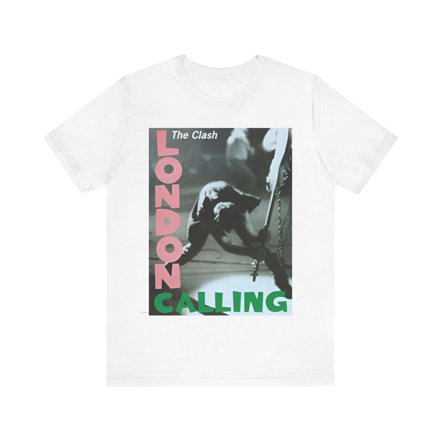 A black graphic t-shirt featuring the album cover art for The Clash's 'London Calling'.