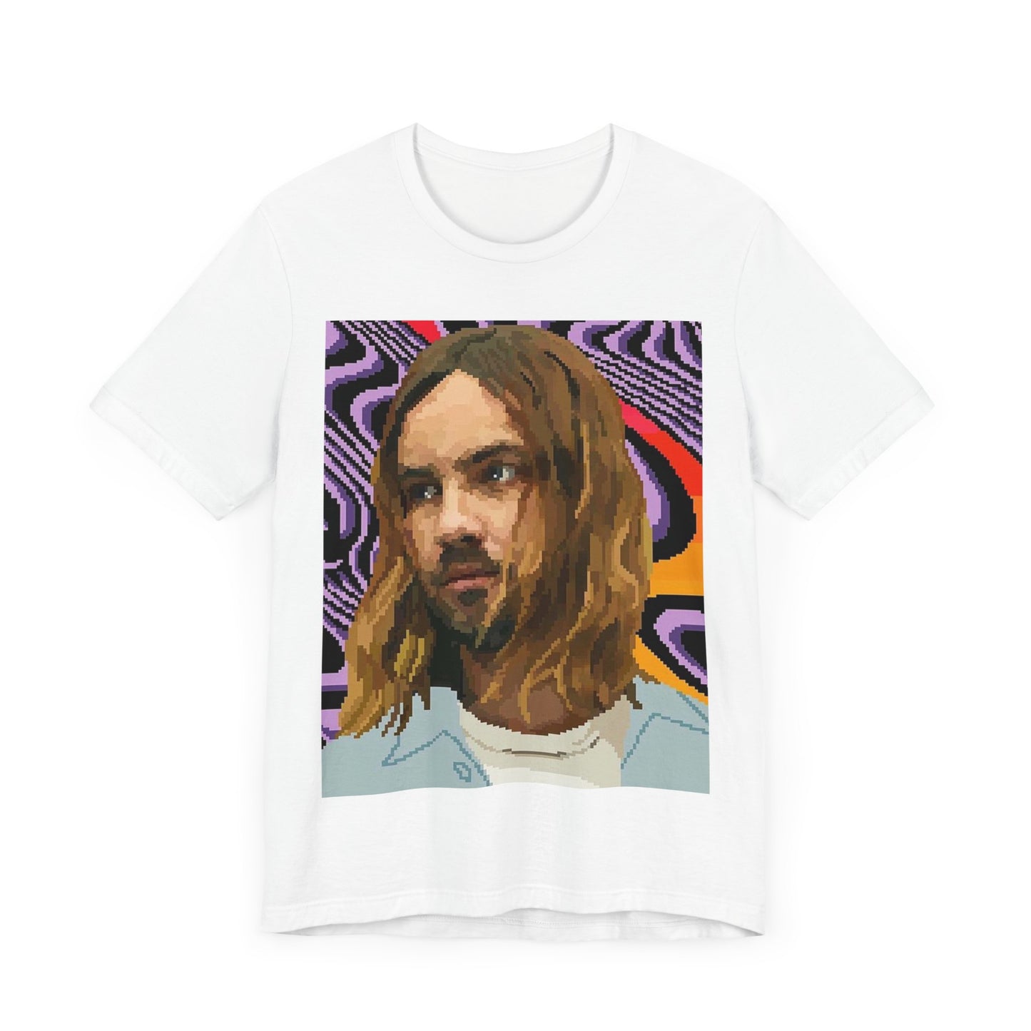 A black graphic t-shirt featuring a vintage graphic of Tame Impala with mind-bending visuals.