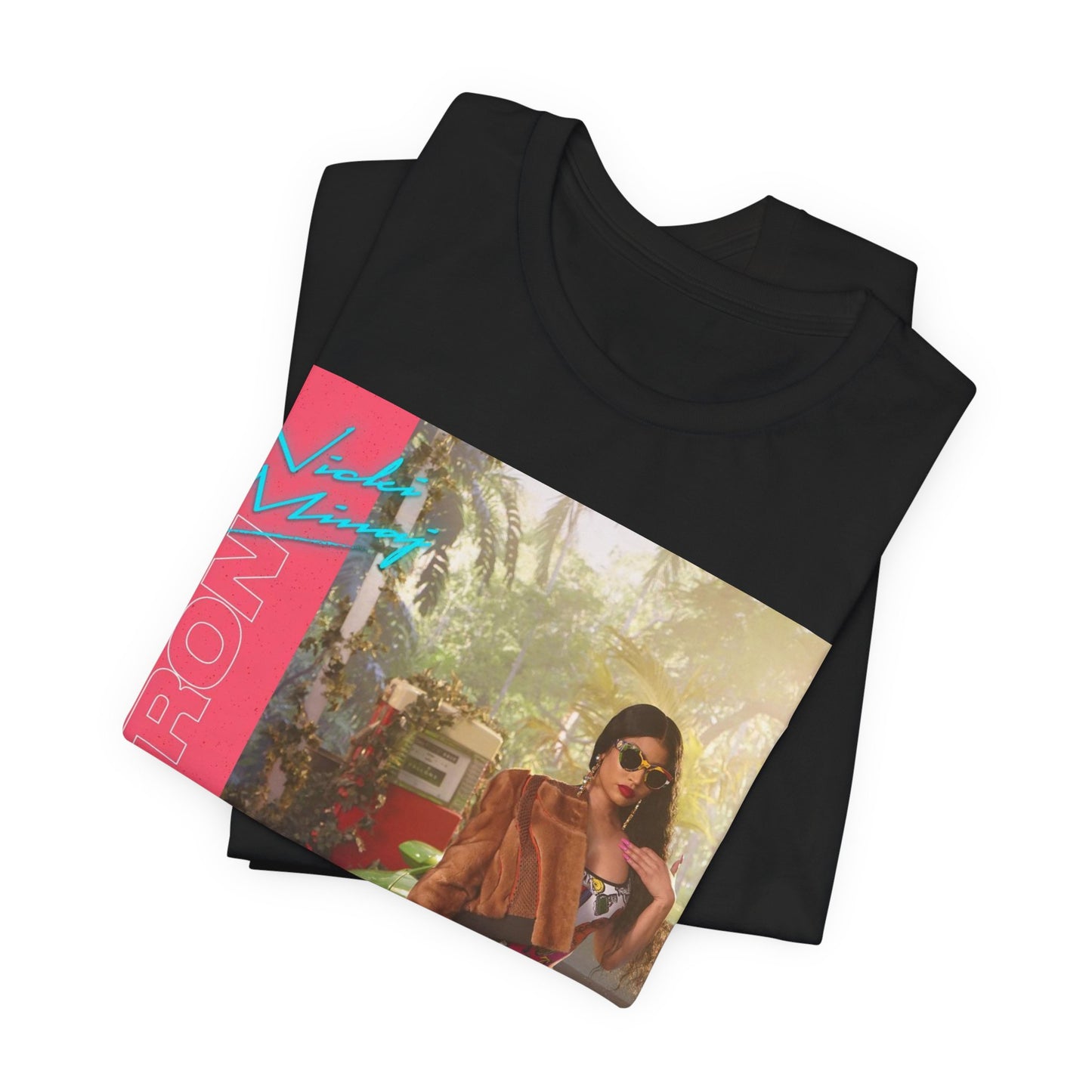 A black graphic t-shirt featuring a graphic related to Nicki Minaj's 'Megatron' song.