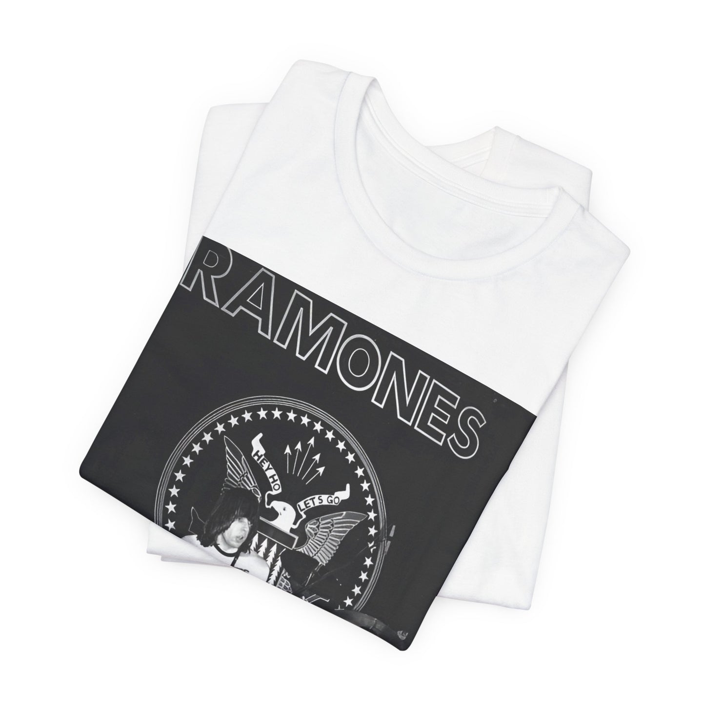 A black graphic t-shirt featuring a graphic of the Ramones with a cool NYC punk scene aesthetic.