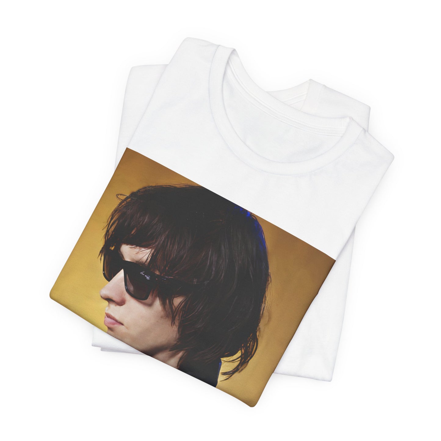 A black graphic t-shirt featuring a retro graphic related to The Strokes' 'Is This It' album era.