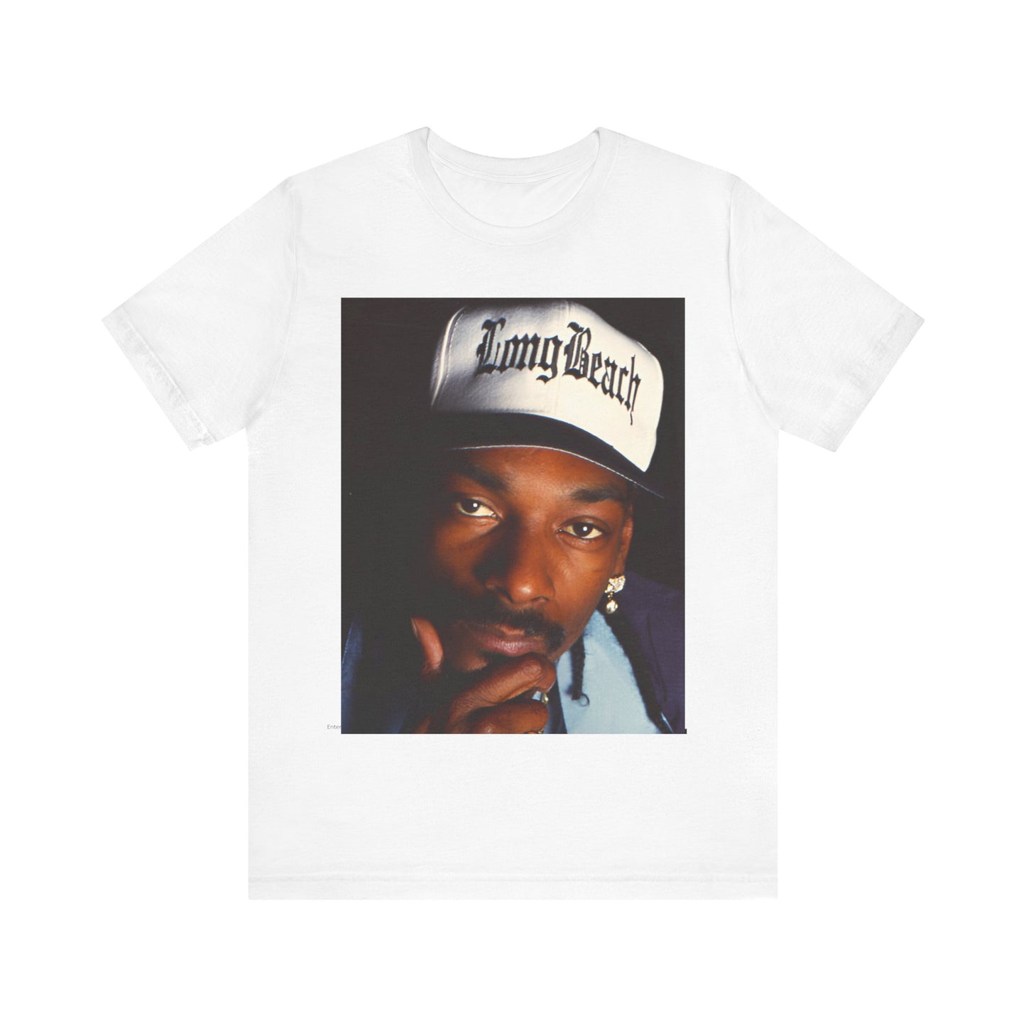 A black graphic t-shirt featuring a graphic of Snoop Dogg with Long Beach vibes.