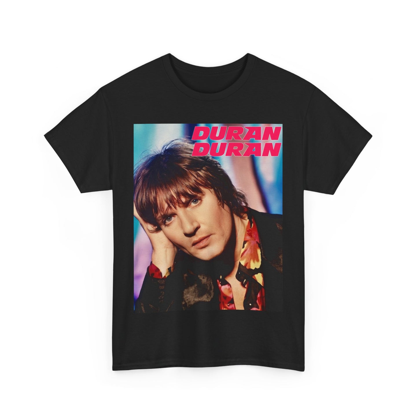 A black graphic t-shirt featuring a bold 80s pop icons graphic of Duran Duran.