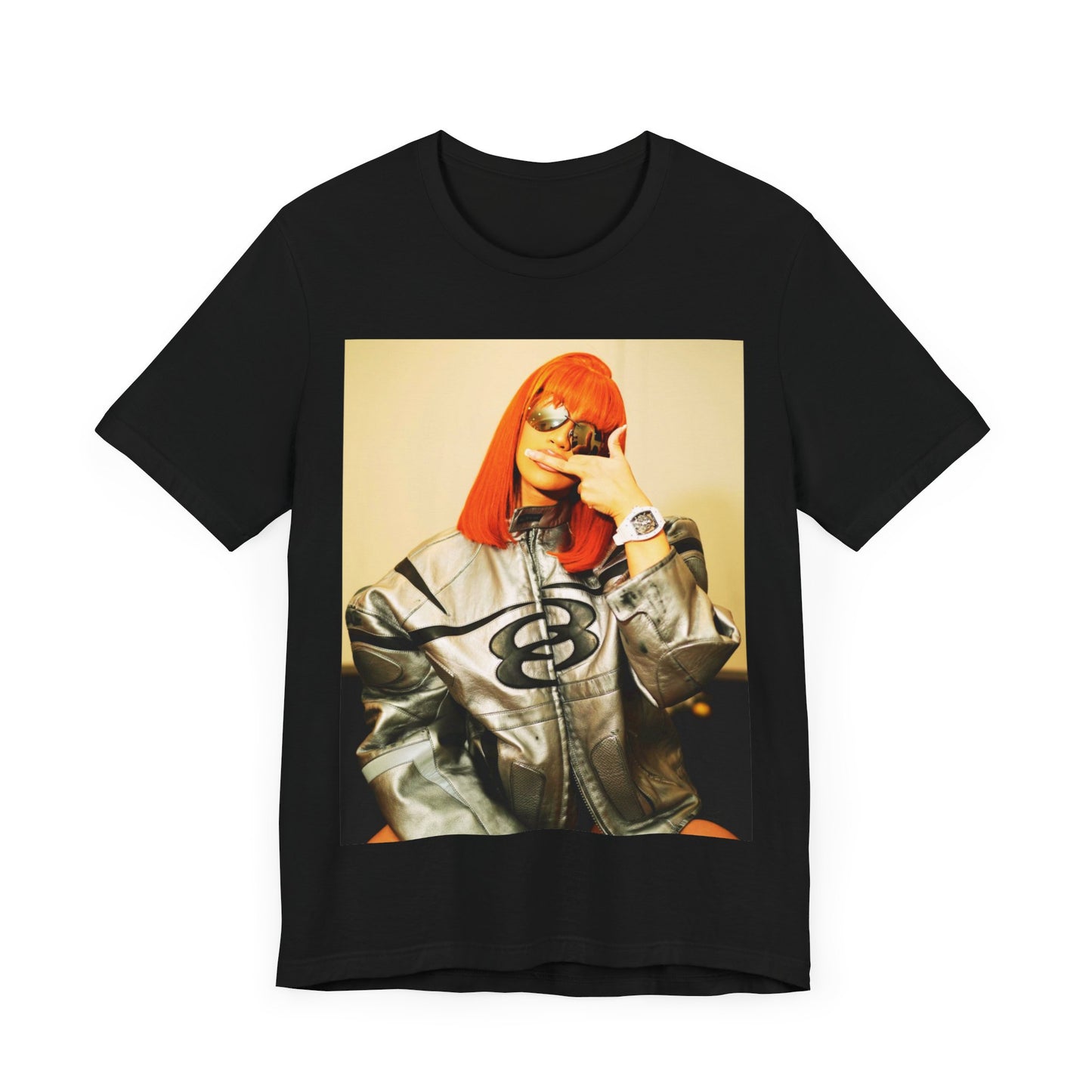 A black graphic t-shirt featuring a graphic of Cardi B in a signature pose.