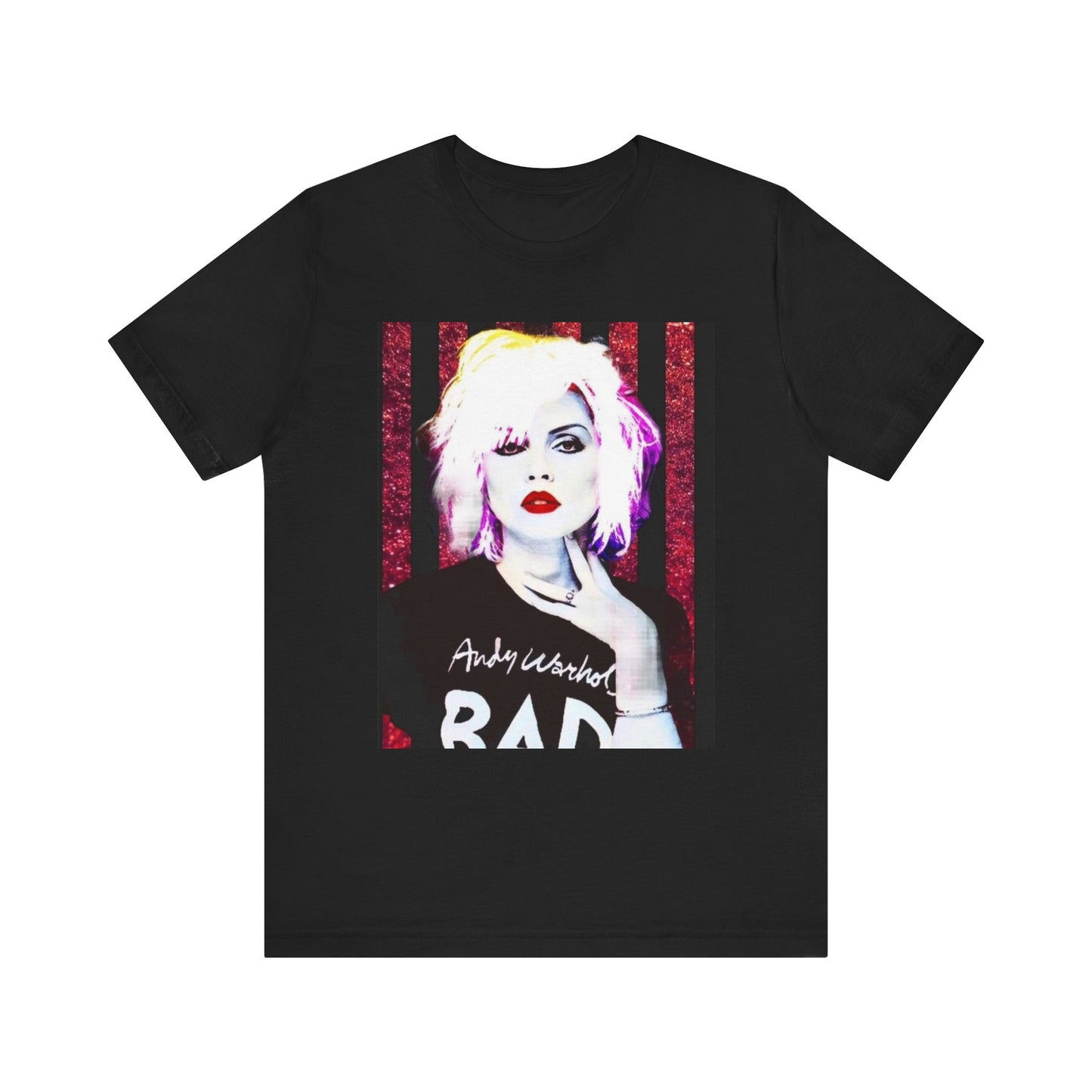 A black graphic t-shirt featuring a graphic of Blondie with an edgy street style aesthetic.