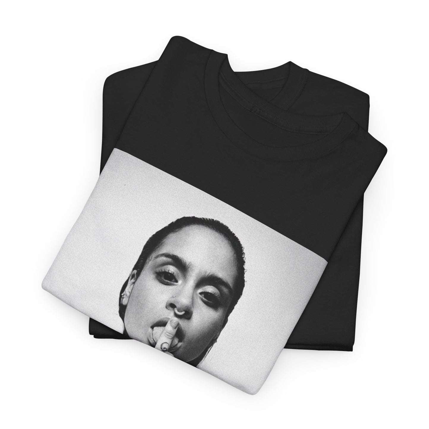 A black graphic t-shirt featuring a soulful indie pop graphic of Kehlani.