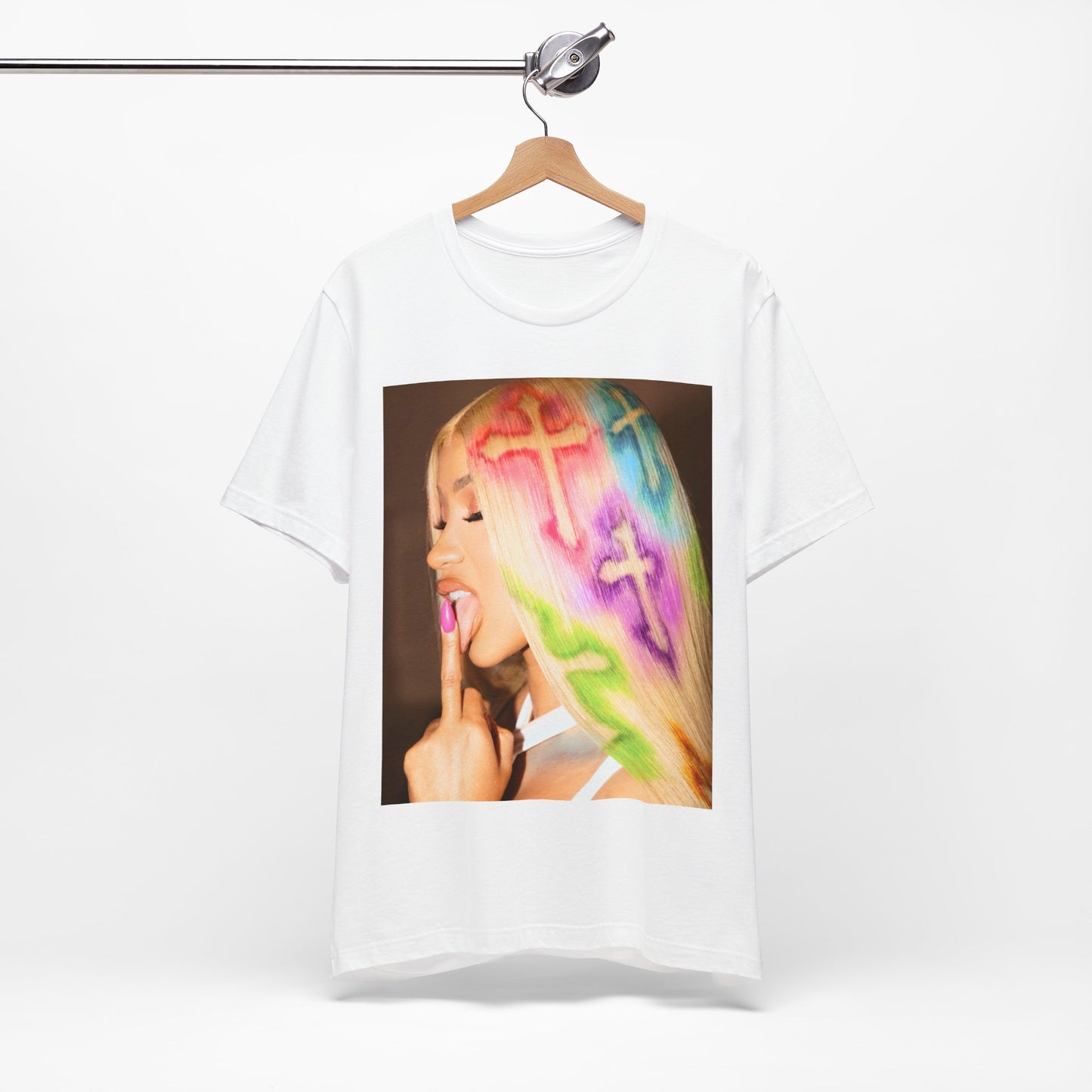 A black graphic t-shirt featuring a graphic related to Cardi B's 'Invasion of Privacy' album era.