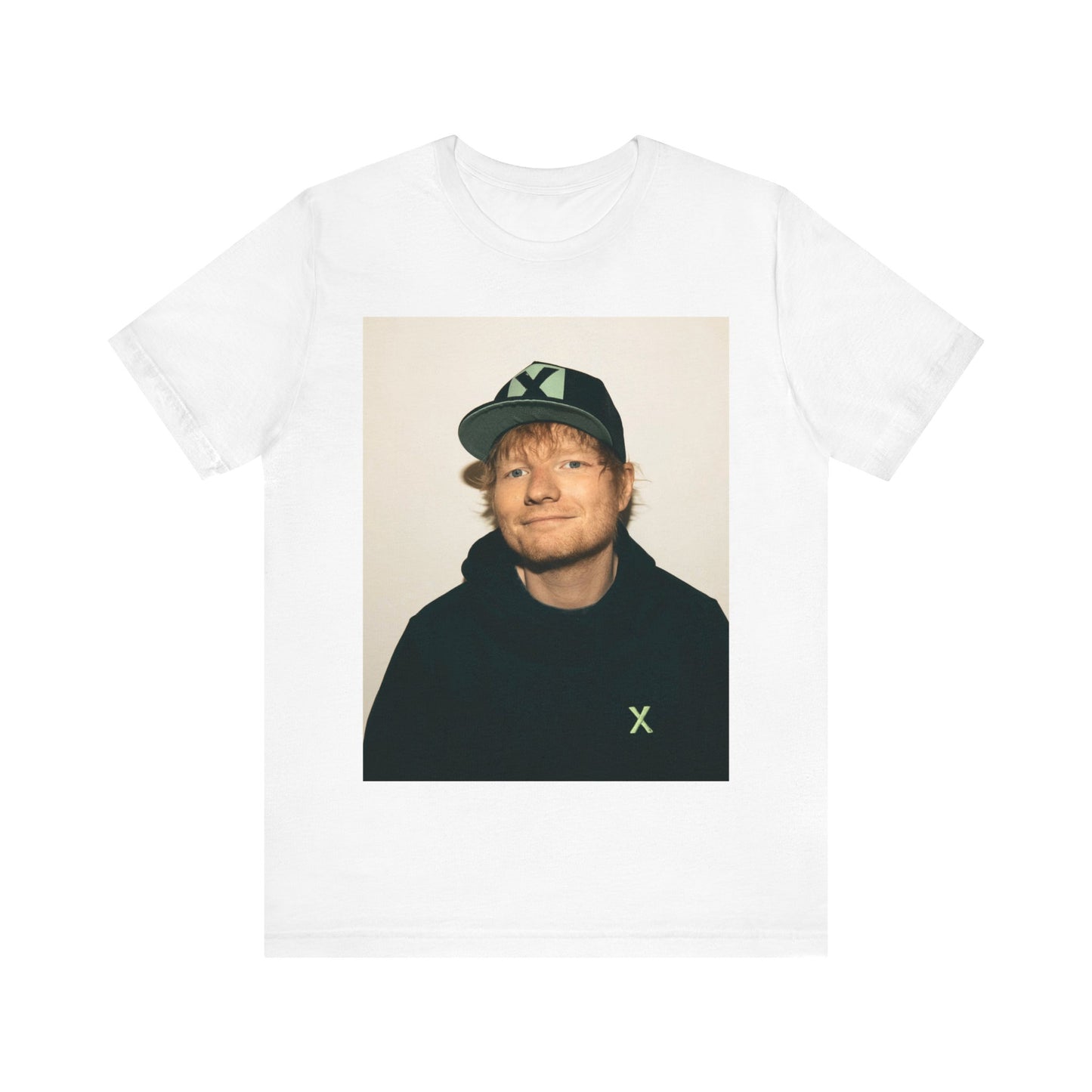 A black graphic t-shirt featuring a glamorous graphic of Ed Sheeran as a global tour icon.