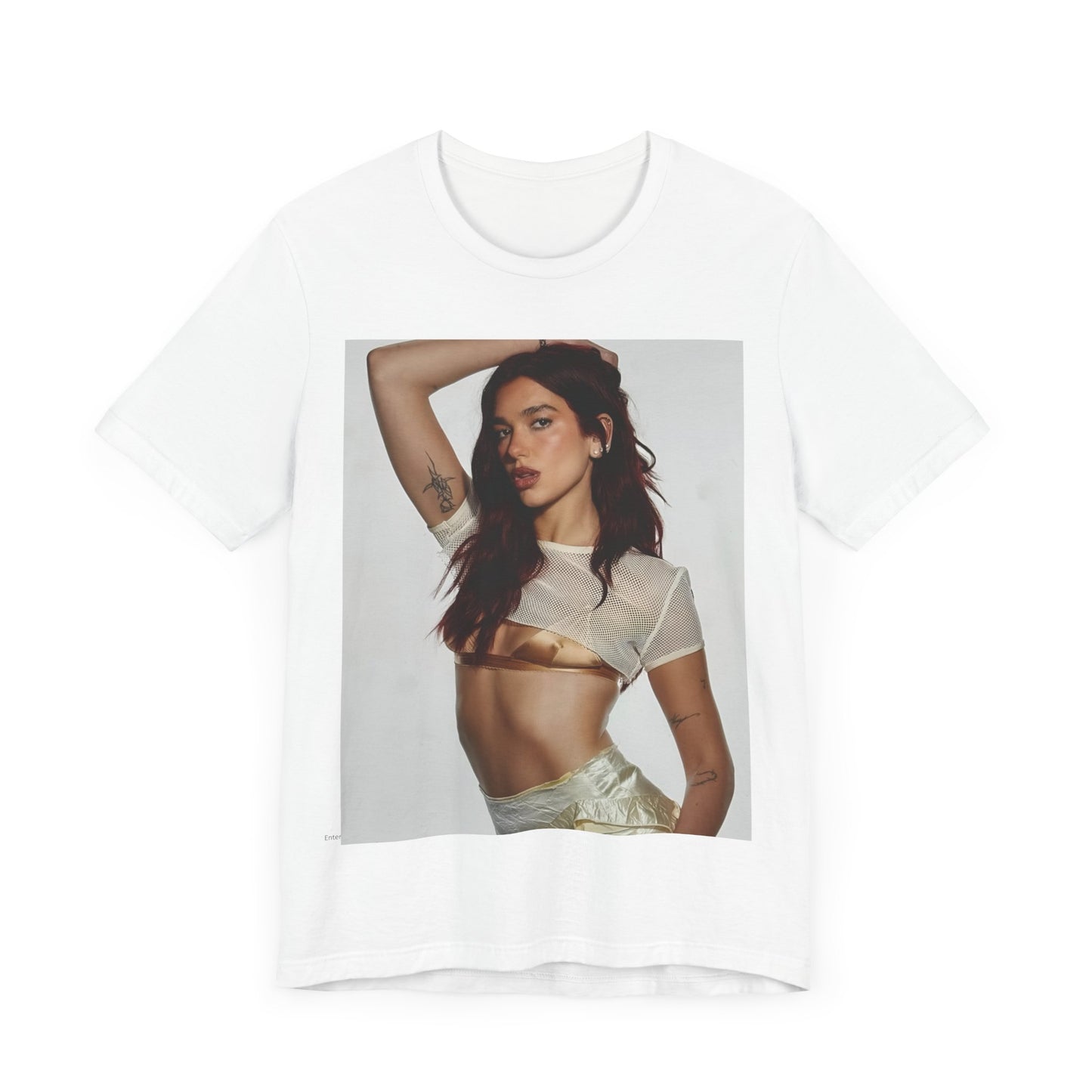 A black graphic t-shirt featuring a minimal graphic of Dua Lipa.