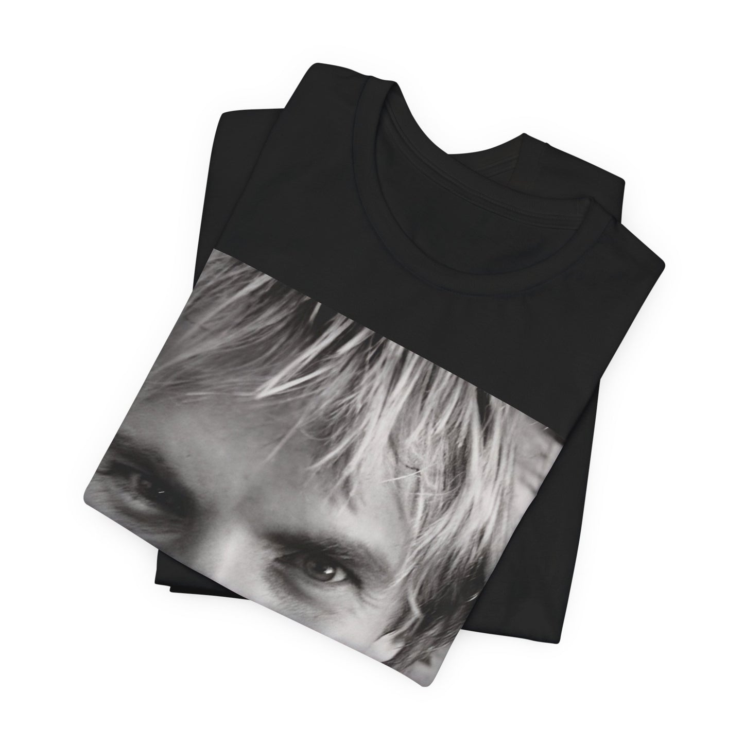 A black graphic t-shirt featuring a wild photo graphic of Sting.