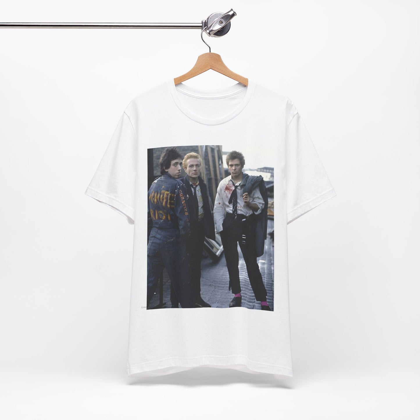 A black graphic t-shirt featuring a graphic of The Clash with a fearless attitude.