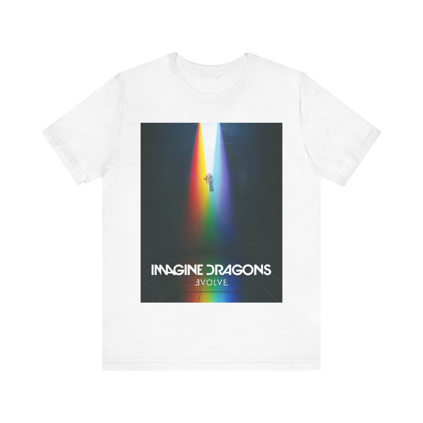 A black graphic t-shirt featuring a graphic related to Imagine Dragons' 'Evolve' album.