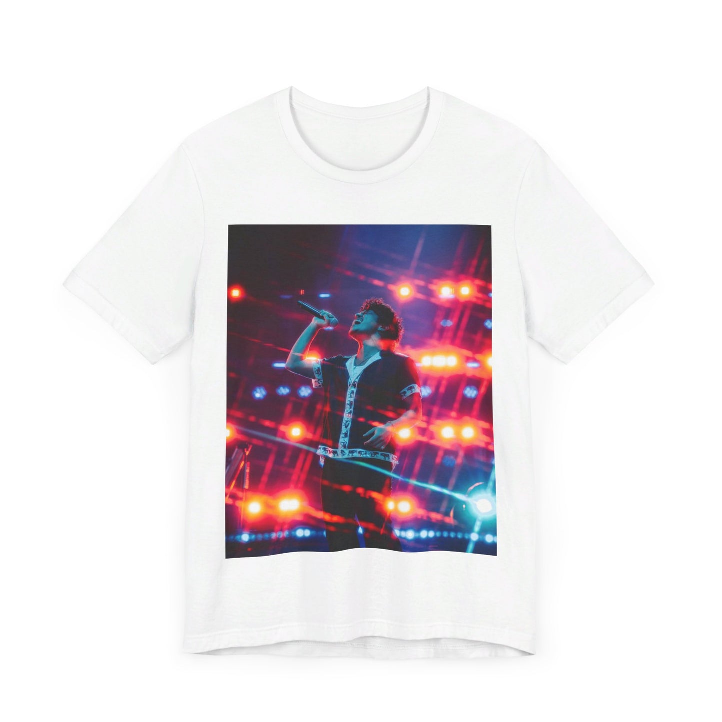 A black graphic t-shirt featuring a vintage tour graphic for Bruno Mars' '24K Magic' era.