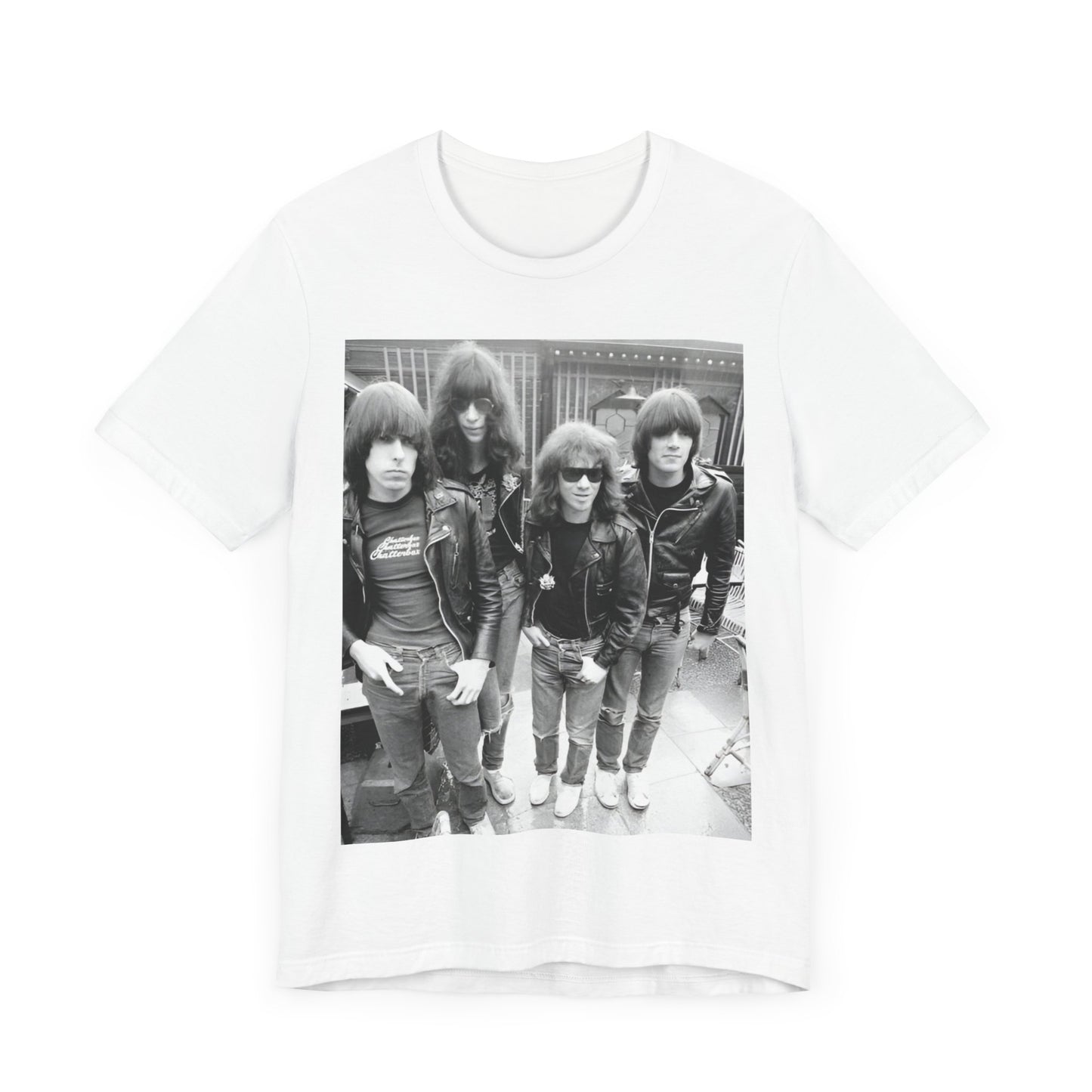 A black graphic t-shirt featuring a retro graphic related to Ramones' 'I Wanna Be Sedated' song or era.