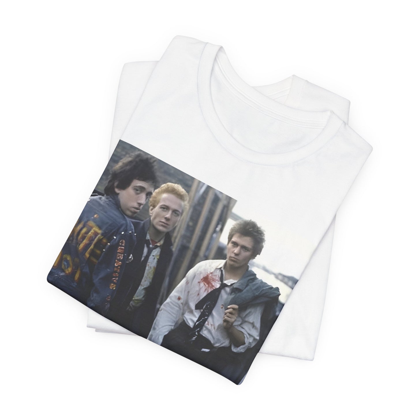 A black graphic t-shirt featuring a graphic of The Clash with a fearless attitude.