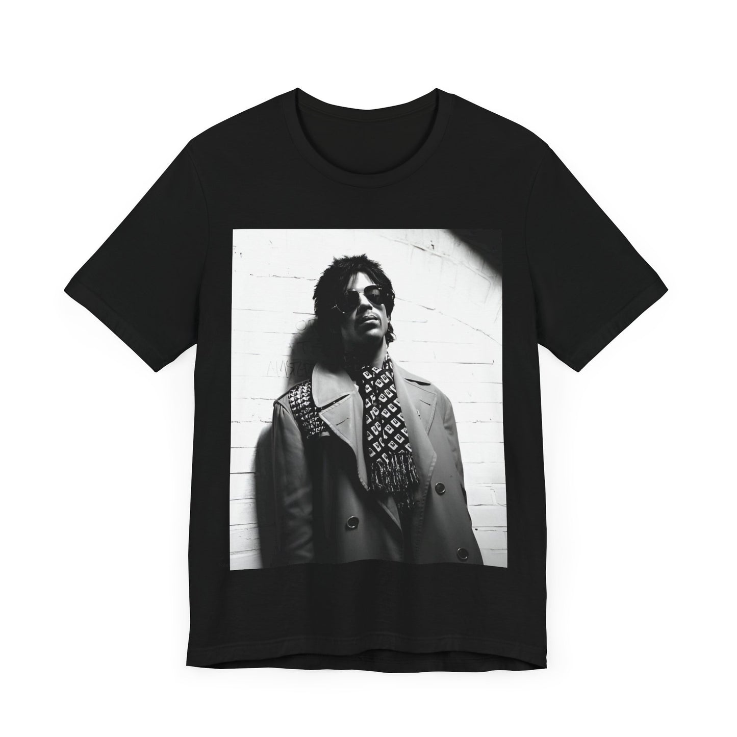 A black graphic t-shirt featuring Prince's iconic symbol, representing 'The Artist Formerly Known As'.