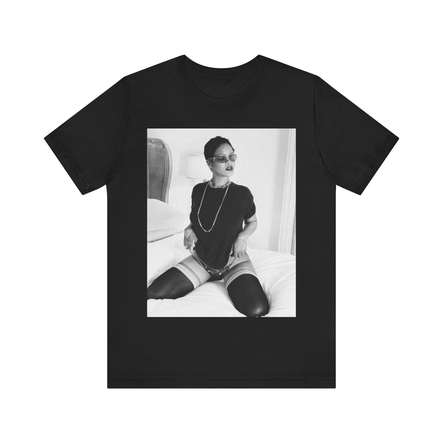 A black graphic t-shirt featuring a black and white graphic related to Rihanna's 'Diamonds' song or era.
