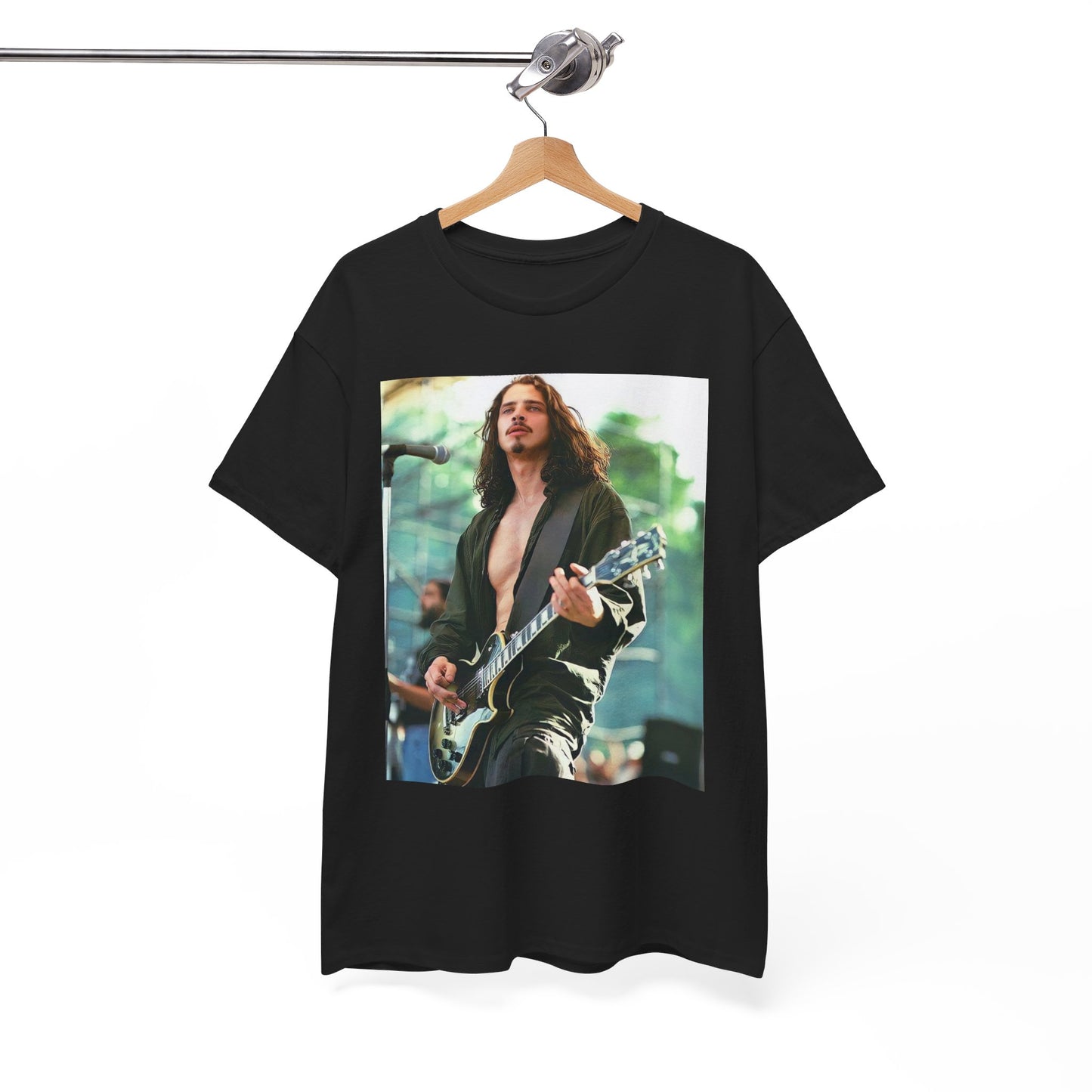 A black graphic t-shirt featuring a retro graphic related to Chris Cornell and the Soundgarden era.