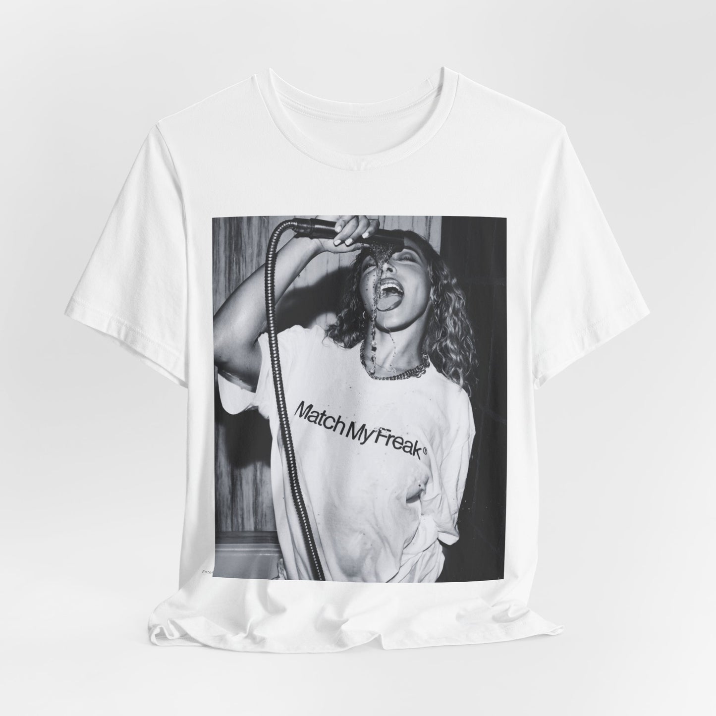A black graphic t-shirt featuring a black and white graphic related to Tinashe's 'Nasty' era.