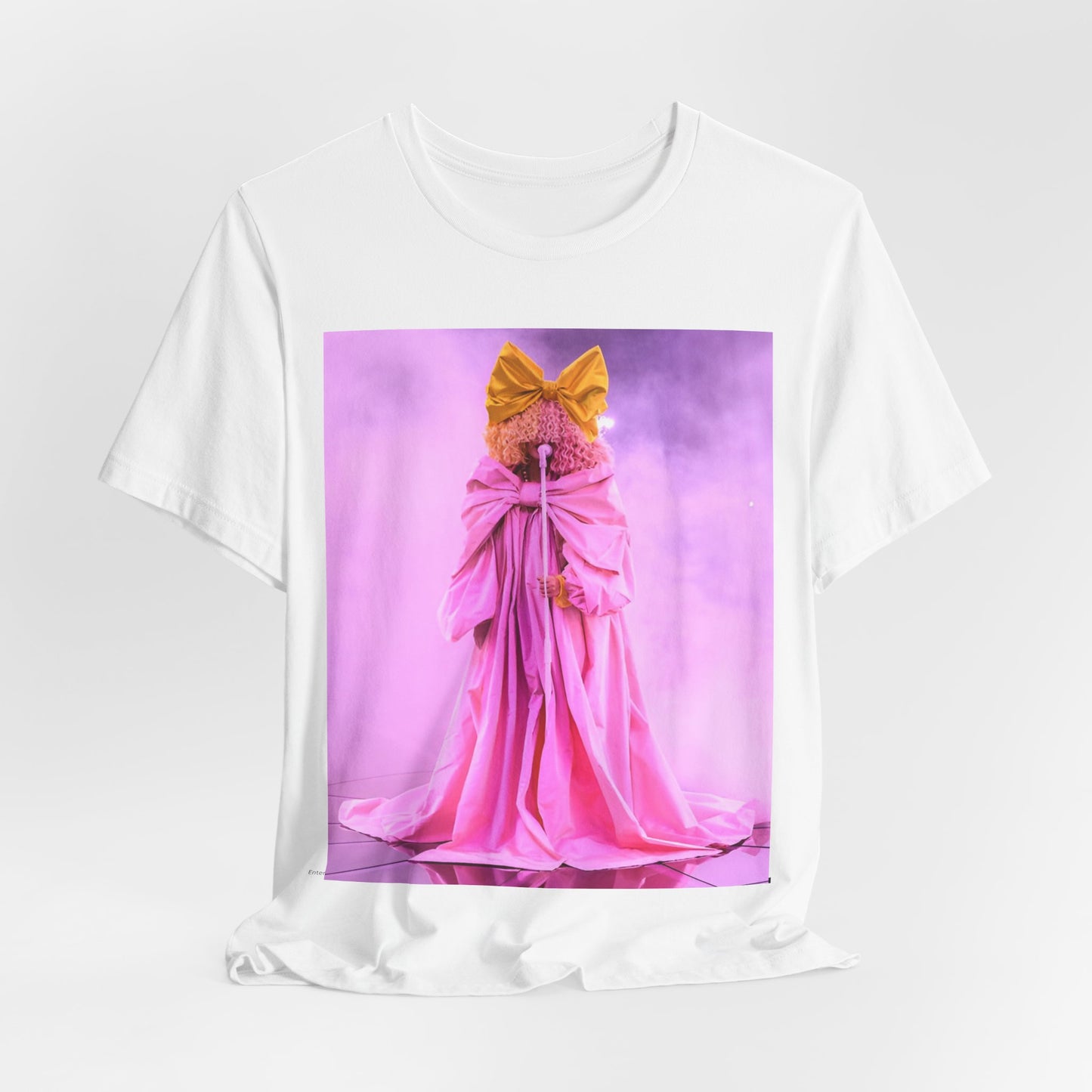 A black graphic t-shirt featuring a graphic related to Sia's 'Chandelier' song or live era.
