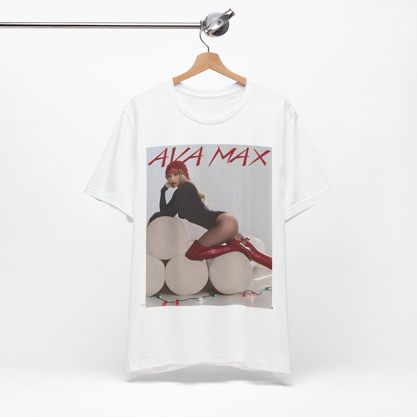 A black graphic t-shirt featuring an artistic or aesthetic graphic of Ava Max.
