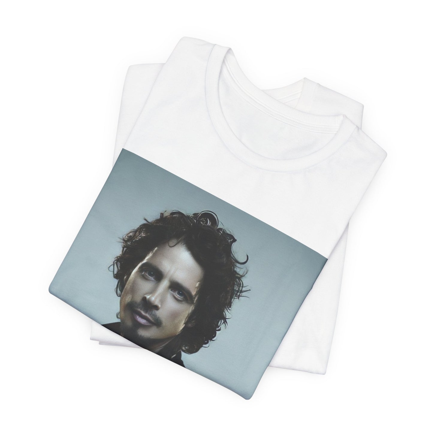A black graphic t-shirt featuring a graphic related to Chris Cornell's song 'Like a Stone'.