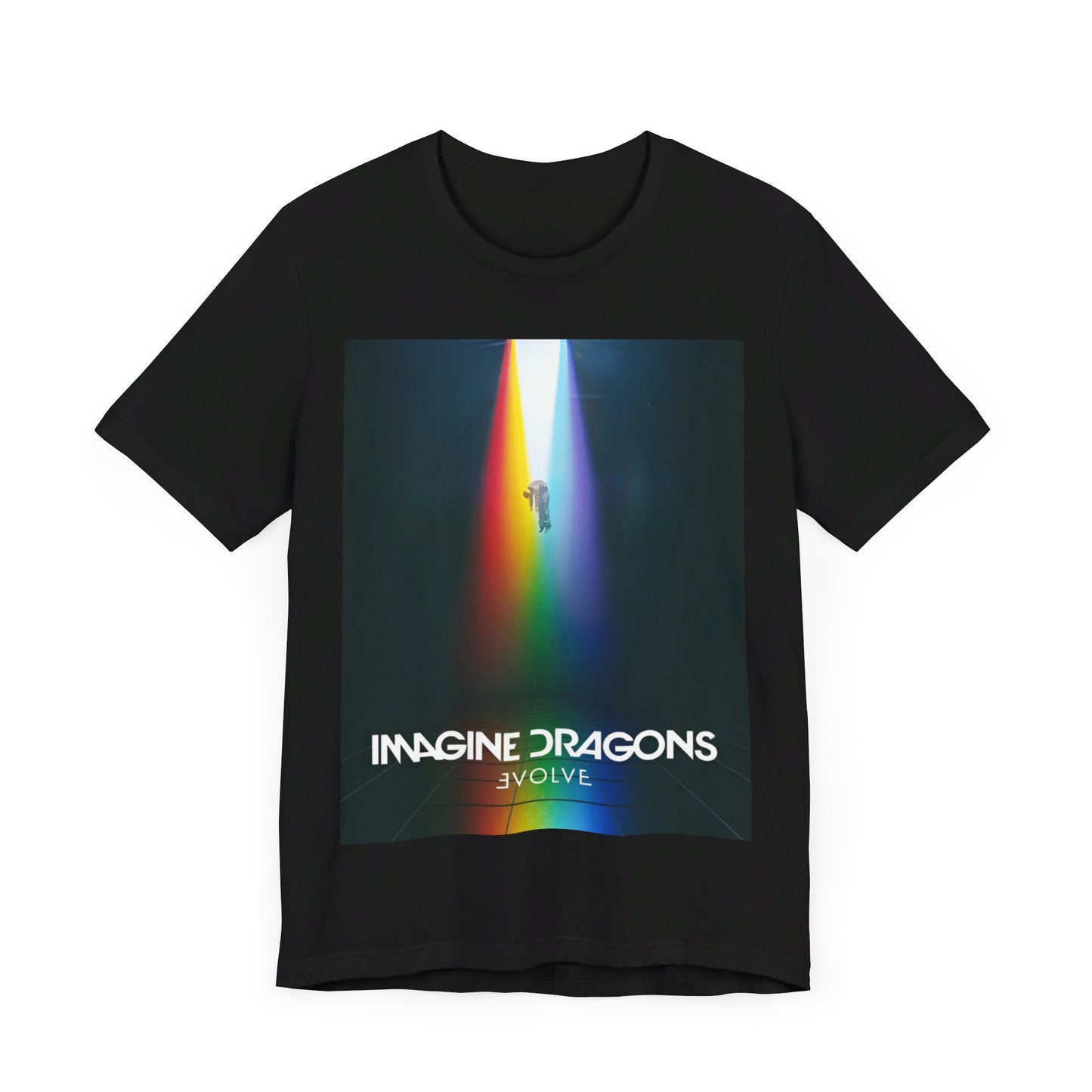 A black graphic t-shirt featuring a graphic related to Imagine Dragons' 'Evolve' album.