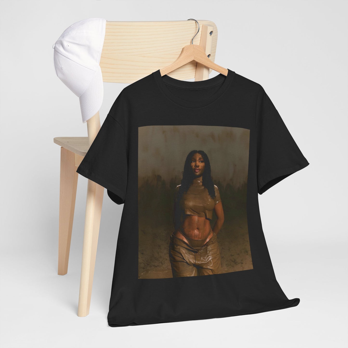 A black graphic t-shirt featuring a classic neo-soul aesthetic graphic of SZA.