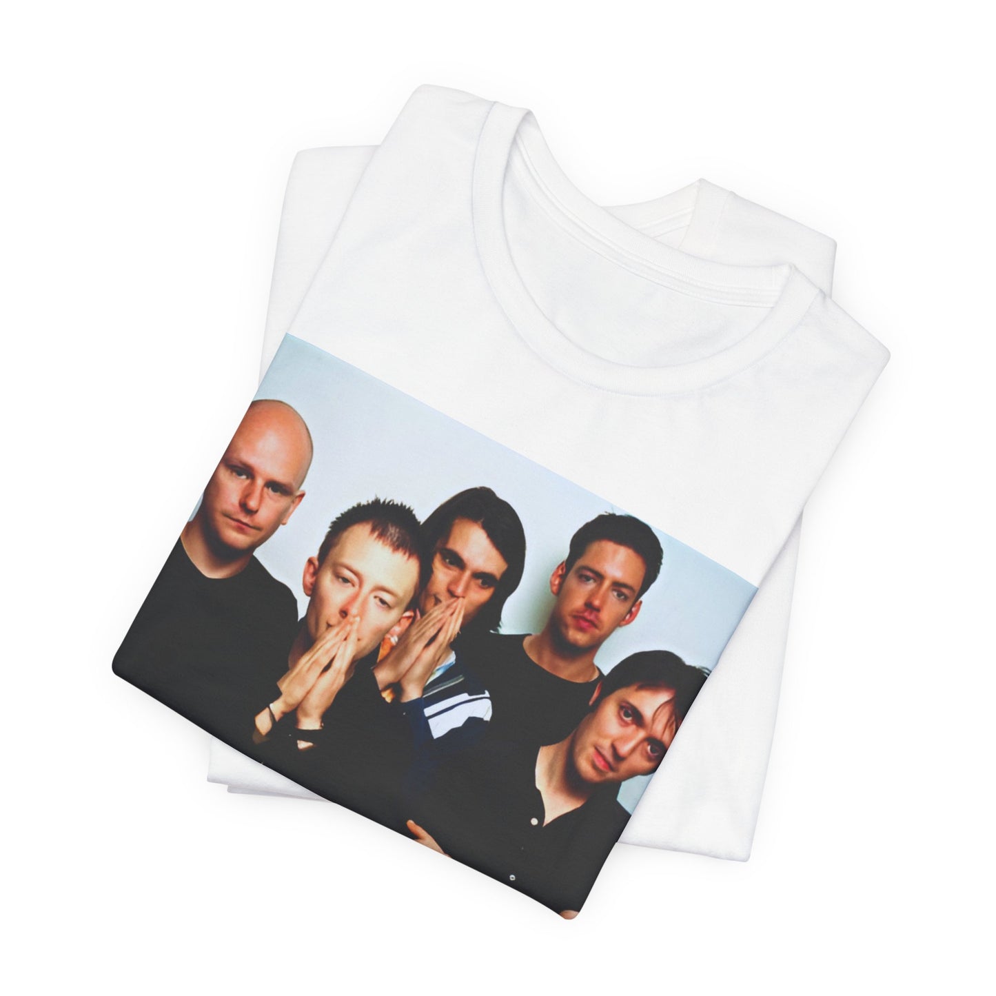 A black graphic t-shirt featuring a bold alt rock superstar graphic of Radiohead.