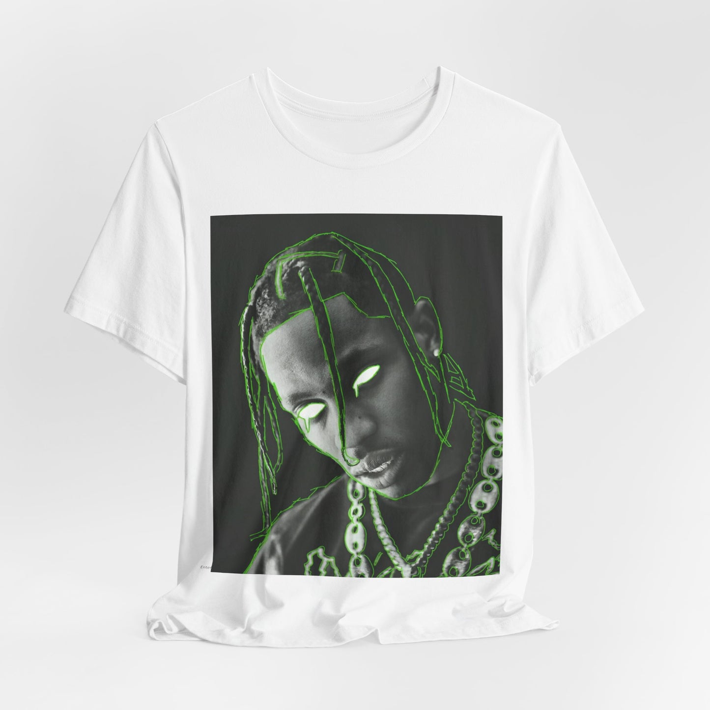 A black graphic t-shirt featuring a retro graphic related to Travis Scott's 'Sicko Mode' song or era.
