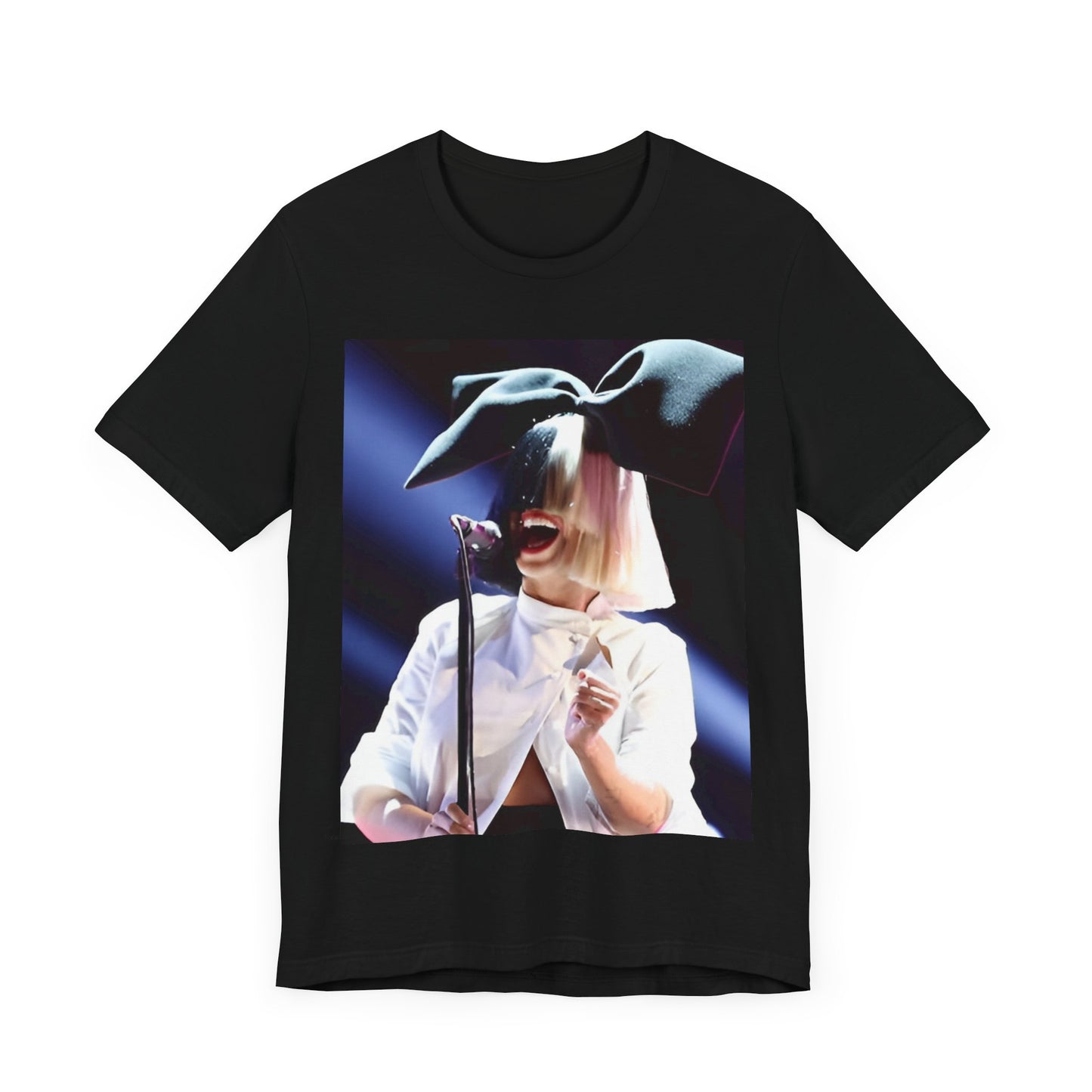 A black graphic t-shirt featuring a graphic related to Sia's 'Elastic Heart' live era.