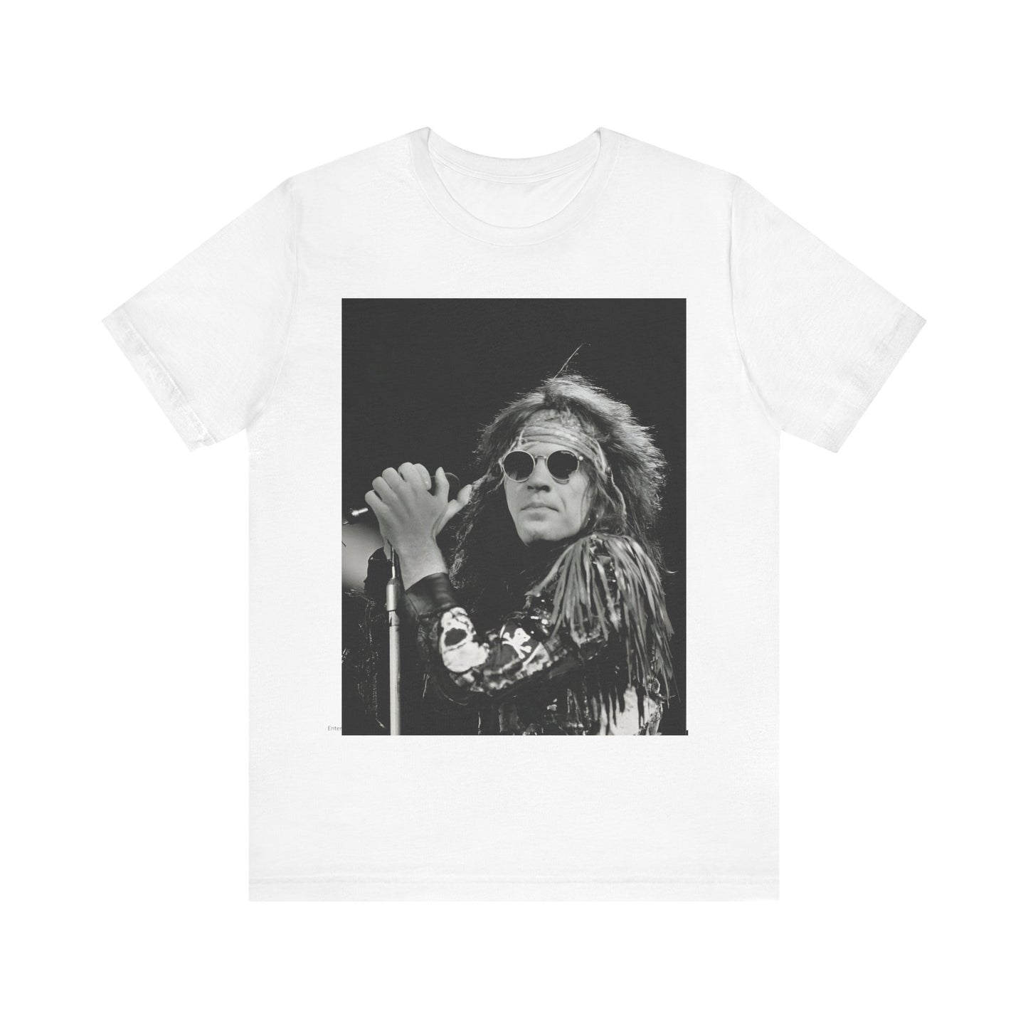 A black graphic t-shirt featuring a vintage graphic related to Bon Jovi's '94 era or "Glory Days".