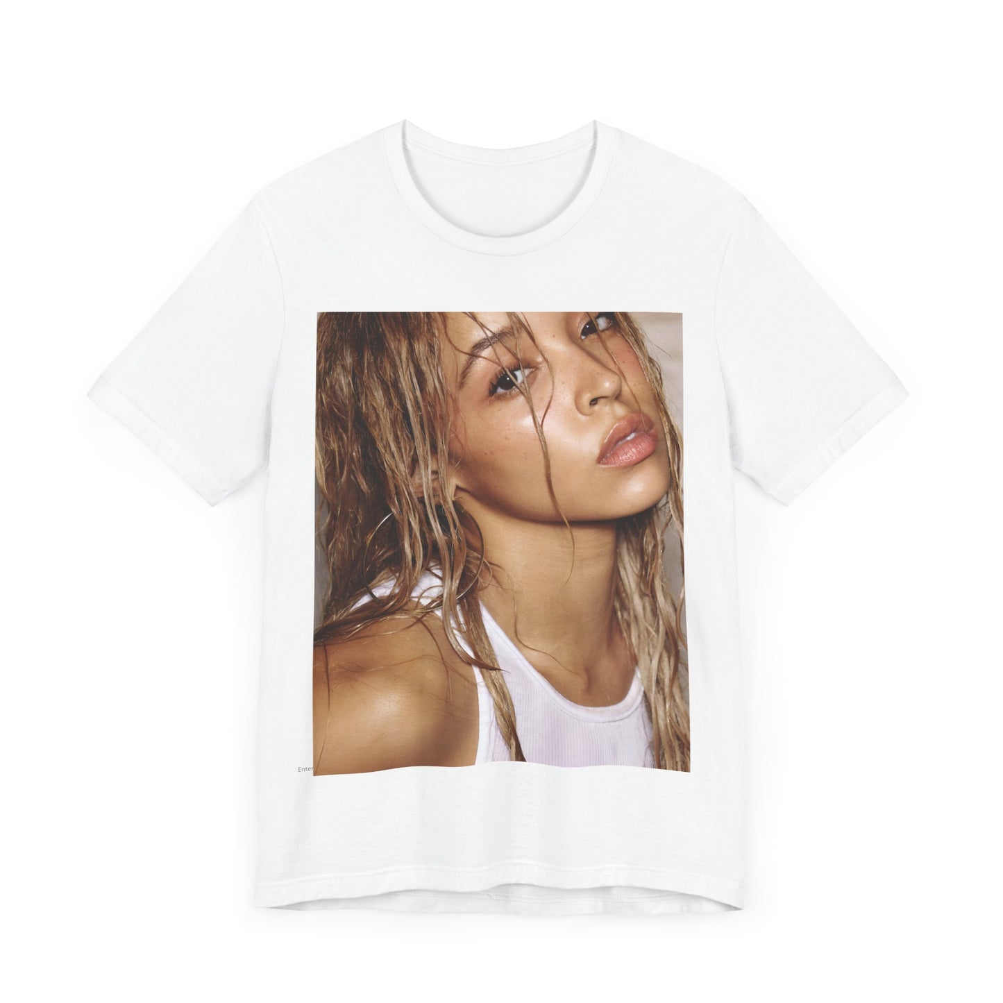 A black graphic t-shirt featuring a nostalgic indie R&B vibes graphic of Tinashe.