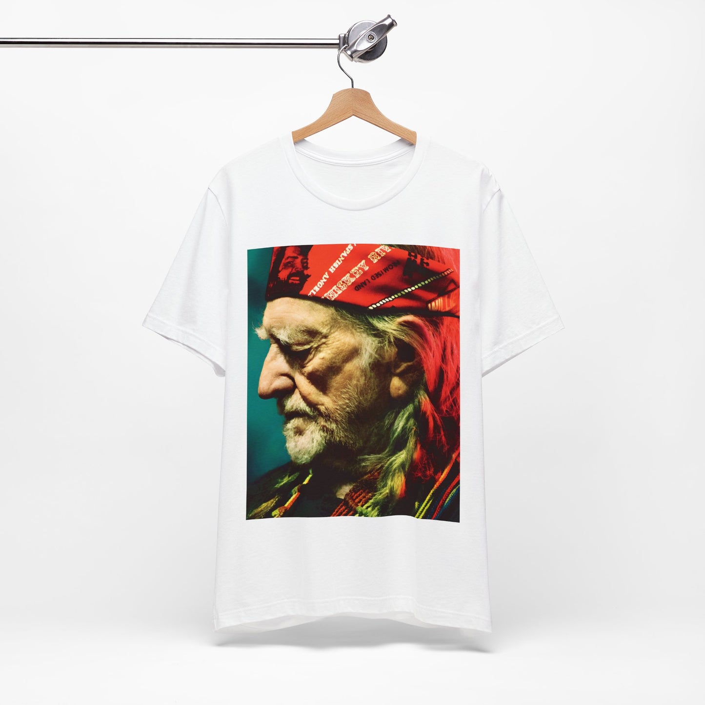 A black graphic t-shirt featuring a graphic related to Willie Nelson's 'Red Headed Stranger' album era.