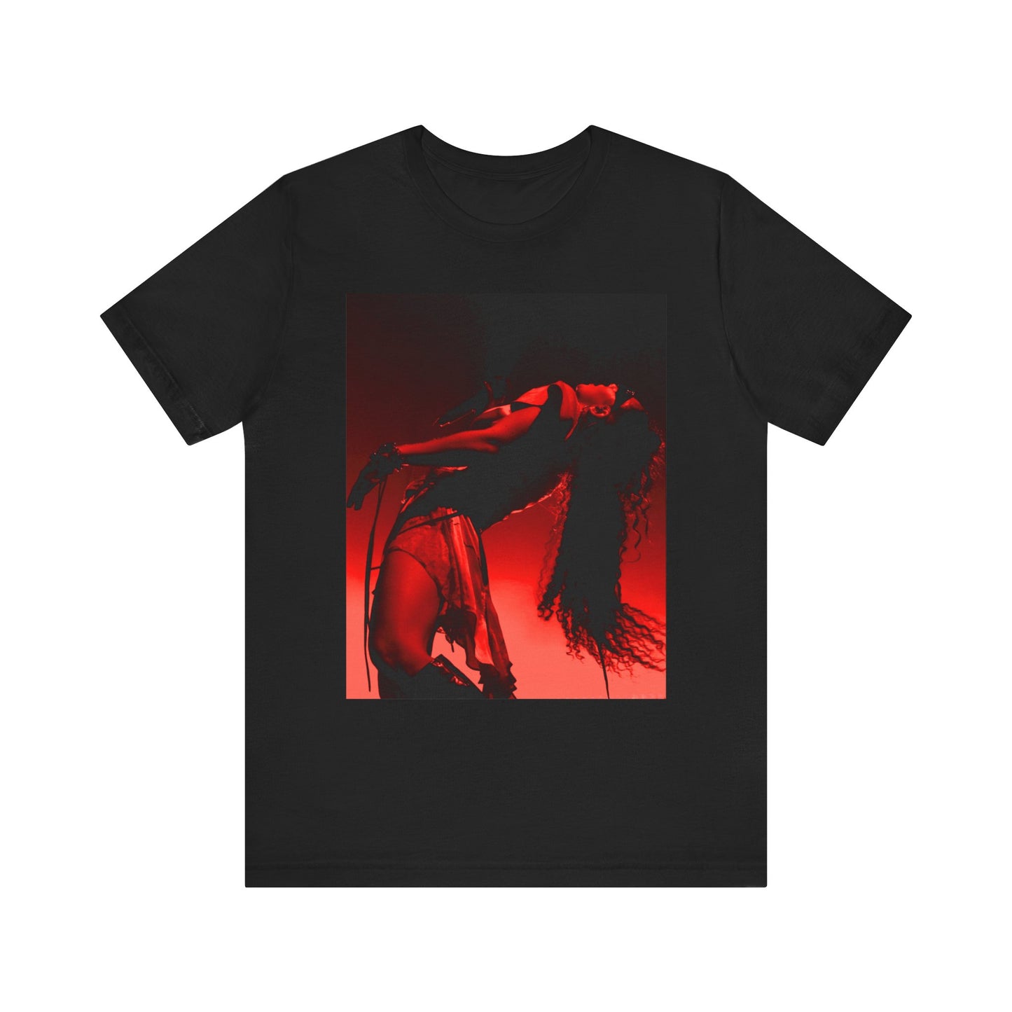 A black graphic t-shirt featuring a graphic of Charli XCX, designed with a future pop aesthetic.