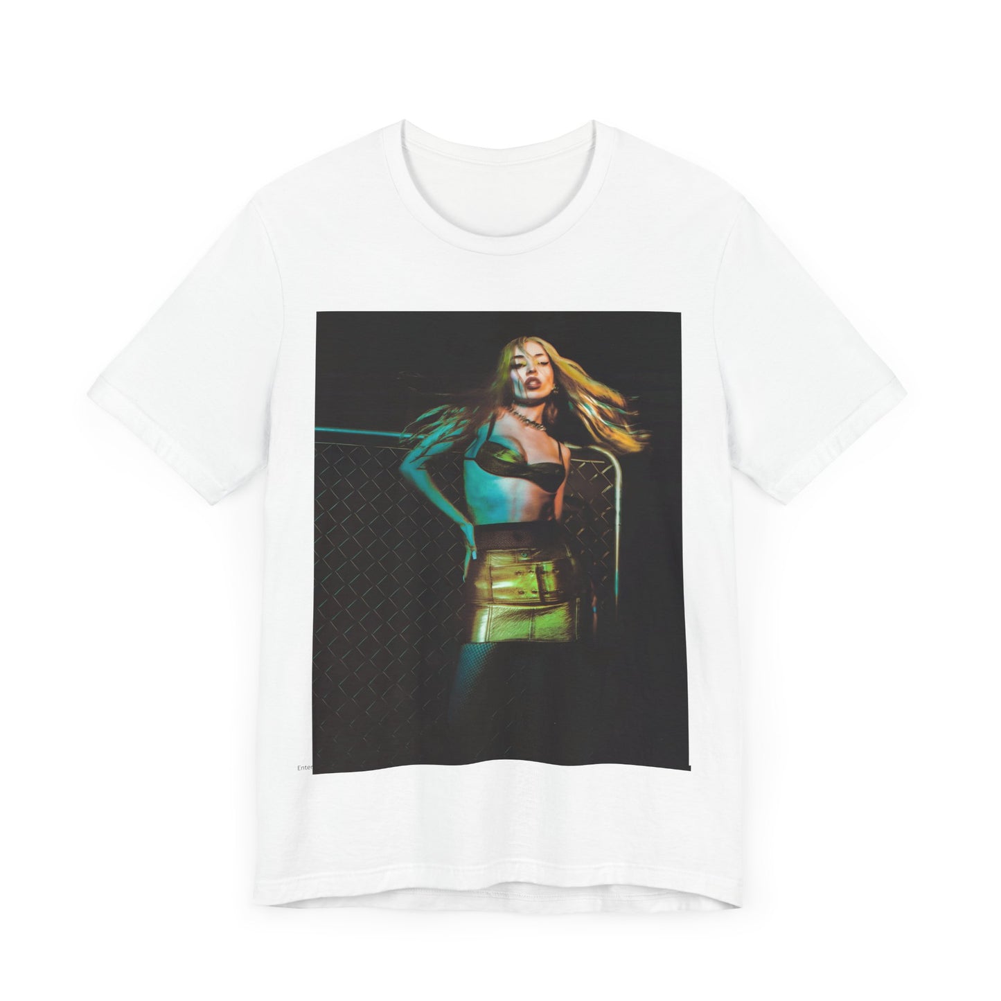 A black graphic t-shirt featuring a neon pop art style graphic of Ava Max, with bright, glowing colors and possibly a 'Pop Queen' title.